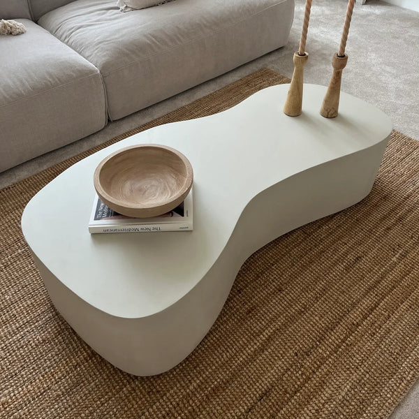 Minimalistische Grote Onregelmatig Vormige Betonnen Salontafel Wit=Coffee Table – Concrete – Irregular – White