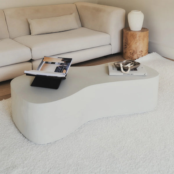 Minimalistische Grote Onregelmatig Vormige Betonnen Salontafel Wit=Coffee Table – Concrete – Irregular – White