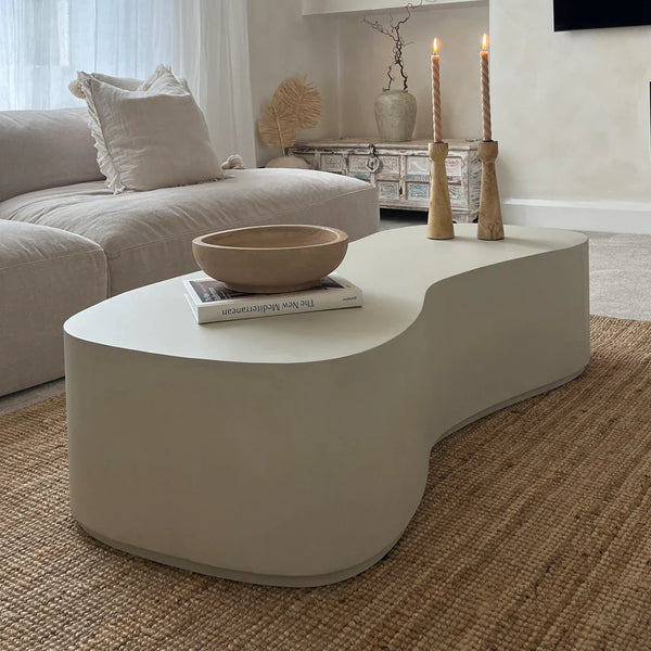 Minimalistische Grote Onregelmatig Vormige Betonnen Salontafel Wit=Coffee Table – Concrete – Irregular – White