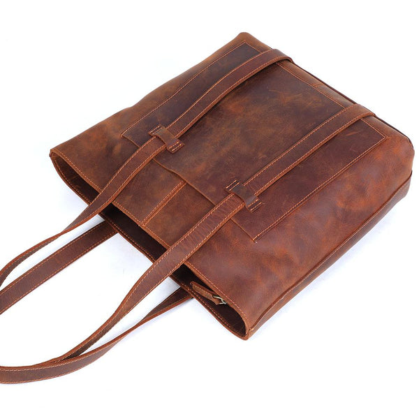 Coffee Leather Tote Bag |