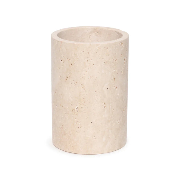 Travertine vaas/wijnkoeler Ø12x18cm=Vase – Travertine – Wine Cooler – Ø12×18 cm