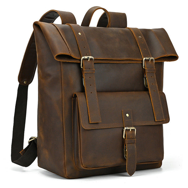 Leather Roll Top Backpack |